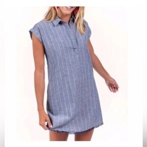 Harper Heritage blue cotton Chambray Frayed Hem  Shirt shift casual mini dress S